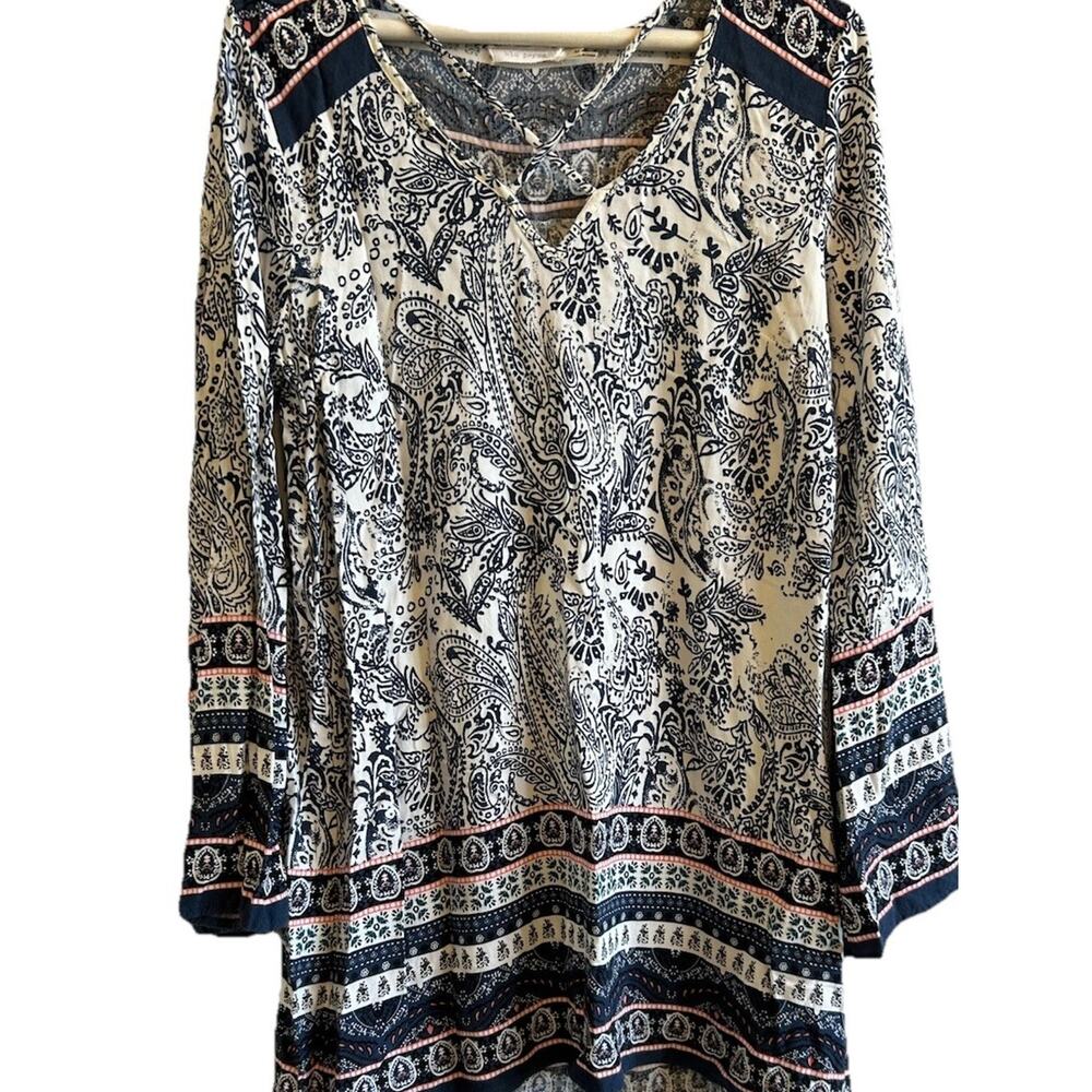 Blu-Pepper Anthropologie Tunic Med Top Blue Paisley Boho Prairie Hippie Coverup